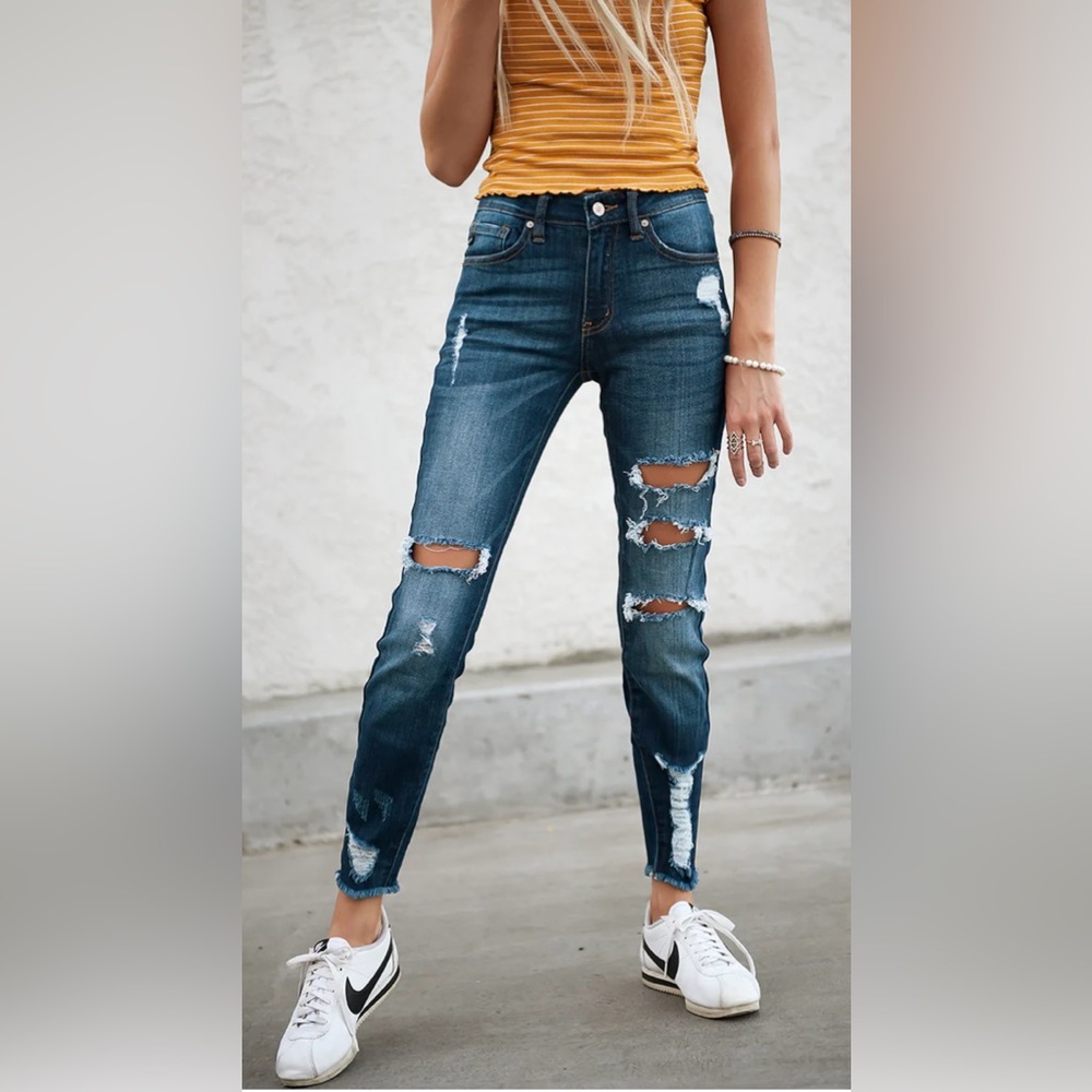 KANCAN Distressed cropped skinny jean.‎ High rise cropped Women size 2XL